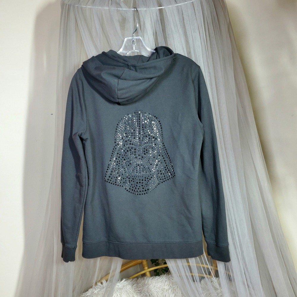 Star Wars Darth Vader Rhinestone Zip Hoodie McBling Gray M Retro Movie Nerd Cool